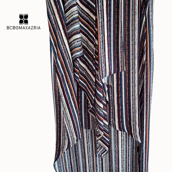 BCBGMAXARZRIA NEW TARA Stripe Cascading Ruffles Sleeveless Hi Lo Maxi Dress M - Picture 6 of 12